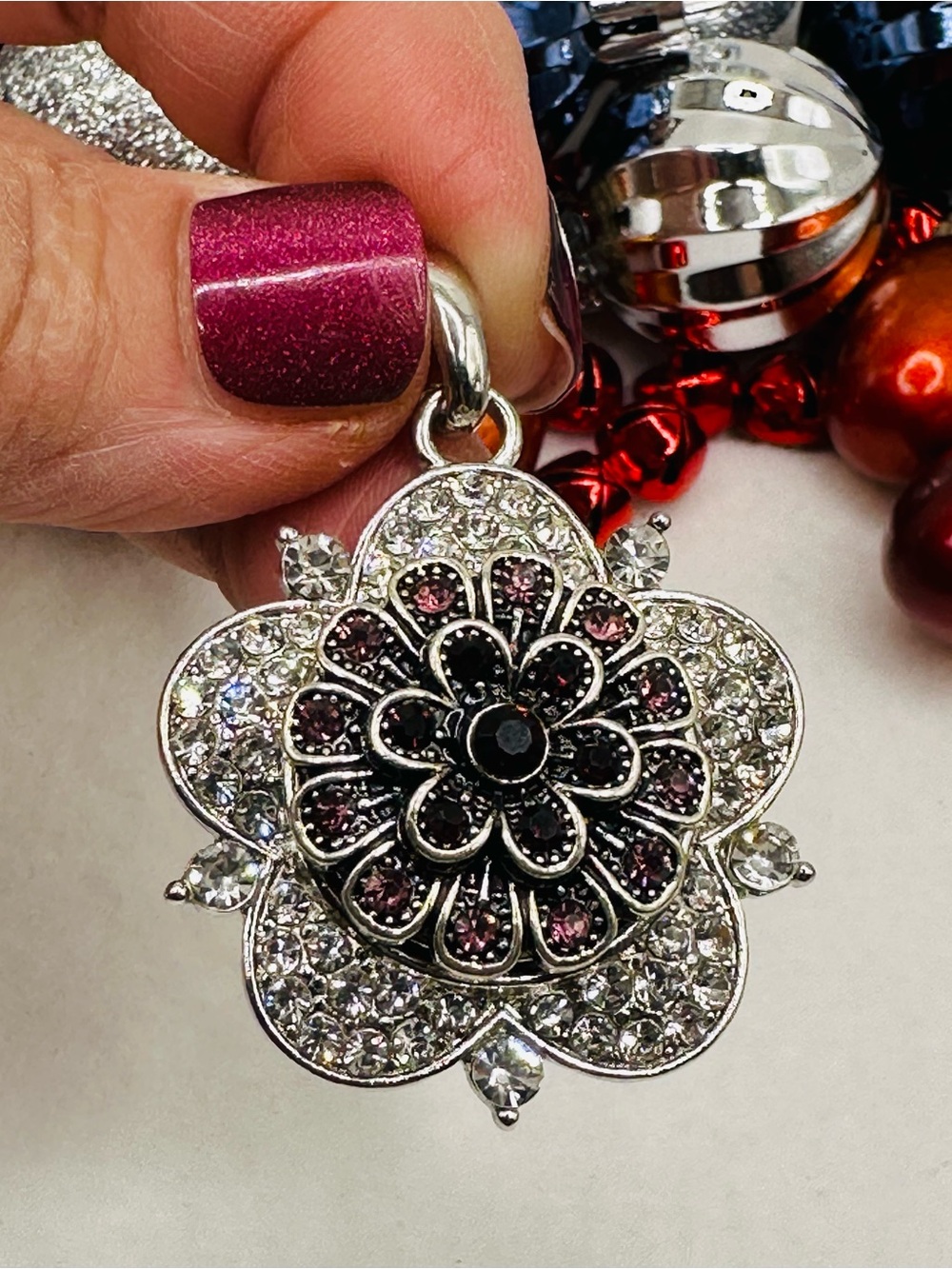 Snap Jewelry Sparkling Flower Pendant 18mm Garnet Color Floral Ginger Snap! NWT
